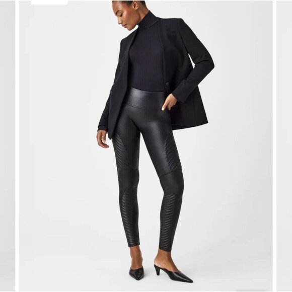 Spanx Leggins Size S Women’s Moto Faux Leather High Rise Black - Picture 1 of 14